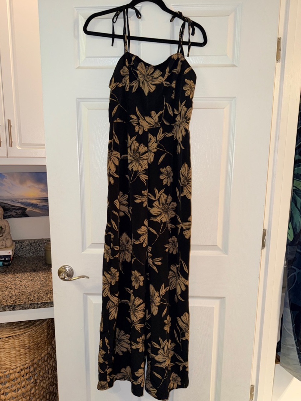 emory park Black and Gold Floral Tie-Shoulder Jumpsuit